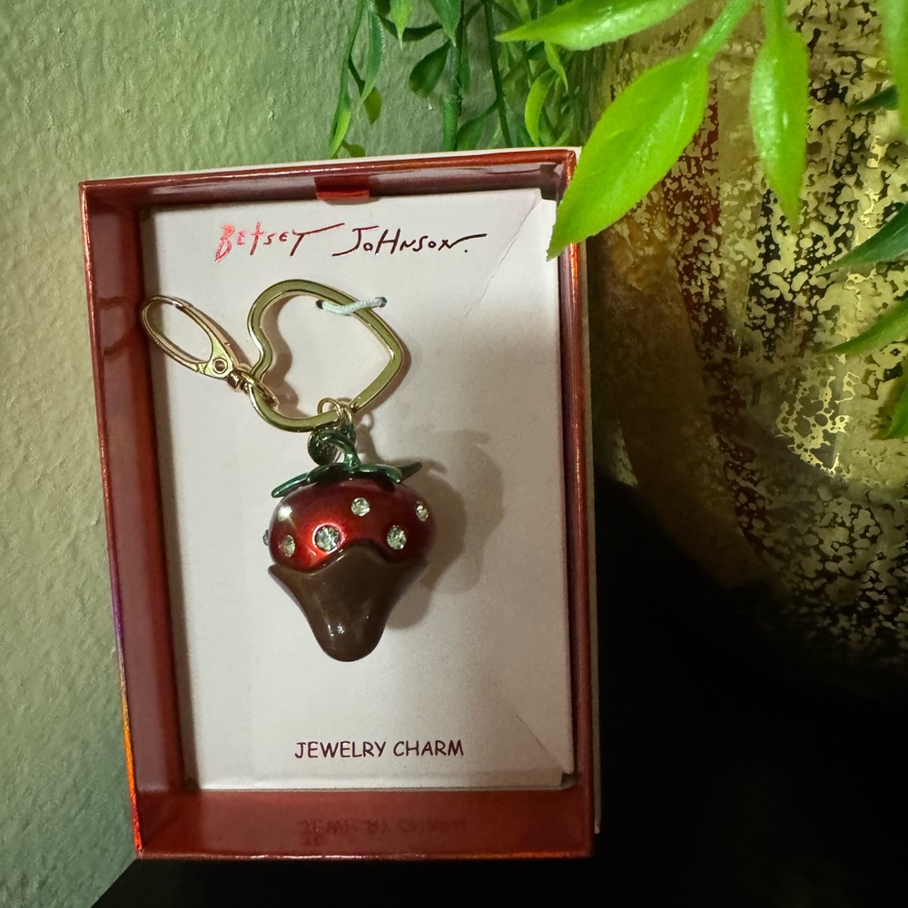 Betsey Johnson Red, Brown & Green Chocolate-Covered Strawberry Keychain Charm